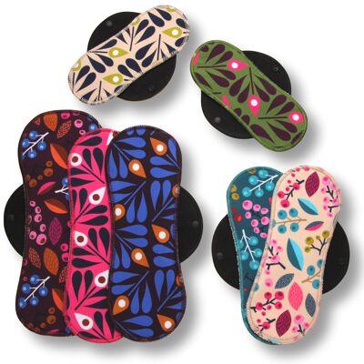 Reusable Cloth Menstrual Pads 7-Pack All Sizes (S, M, L, XL) - black wings
