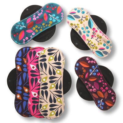 Reusable Cloth Menstrual Pads 6-Pack (M, L) - black wings