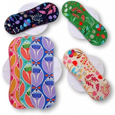 Reusable Cloth Menstrual Pads 6-Pack (S, M) - white wings