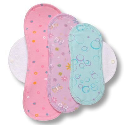 Lot de 3 serviettes hygiéniques lavables (P, M, L) - ailes blanches