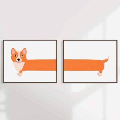 "Corgi" art print (A4 diptych)