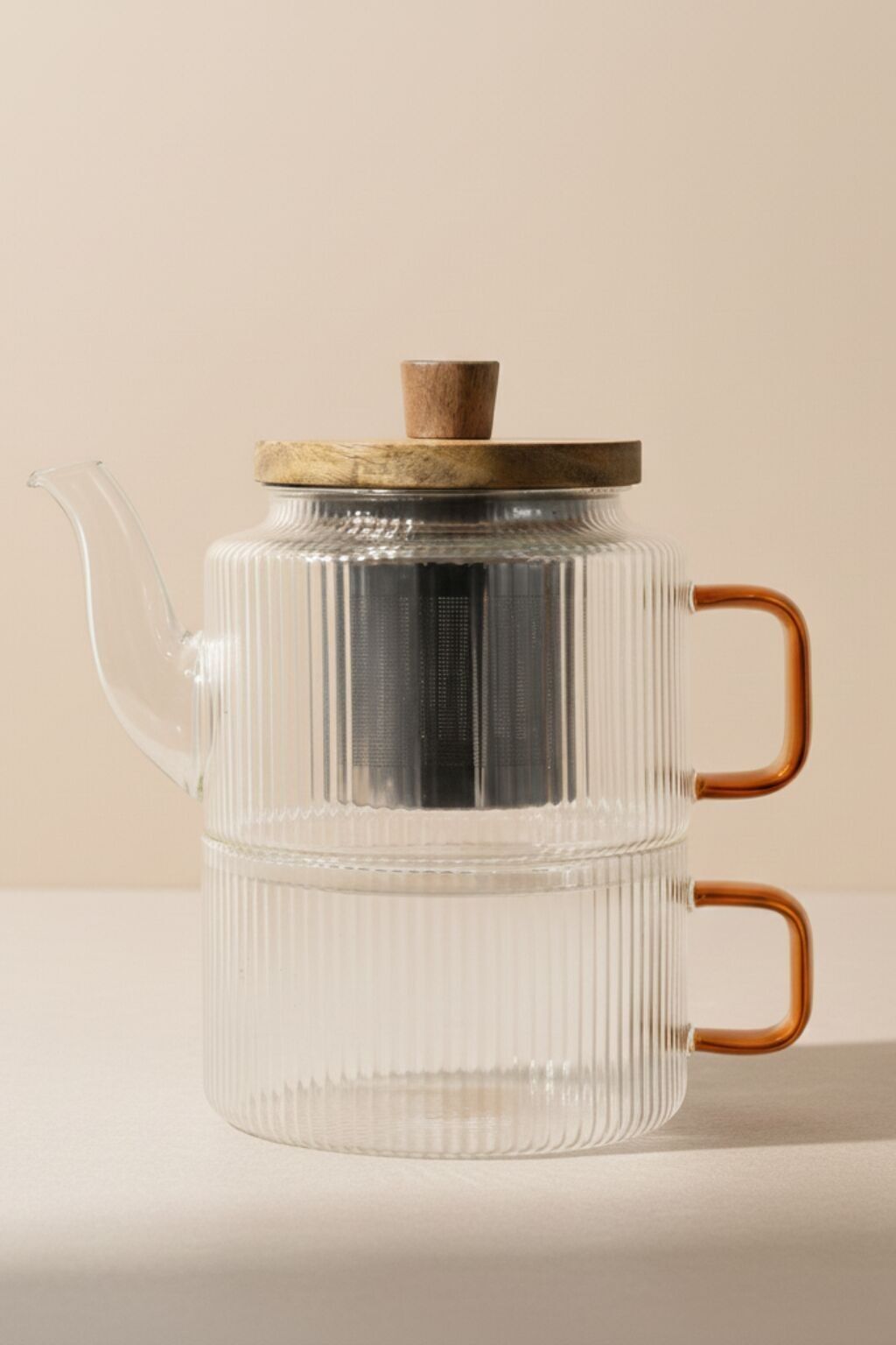 KARL 400ml Teapot Gift Set with 25cl Borosilicate Glass Cup and Amber Handle