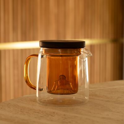 LASKA 450ml borosilicate glass teapot with handle and amber infuser