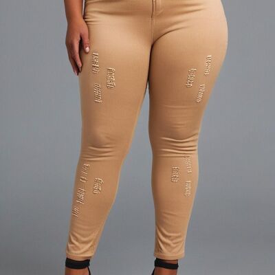 Plus size ripped jeans in beige (B201&BEIGE)