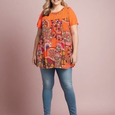 Plus Size Printed Tunic + Matching T-Shirt Set (A233&ORANGE)