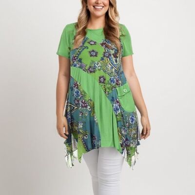 Plus size printed tunic + matching t-shirt set (A235&GREEN)