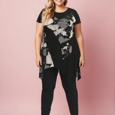 Conjunto de túnica estampada y camiseta a juego de talla grande (A235 y NEGRO)