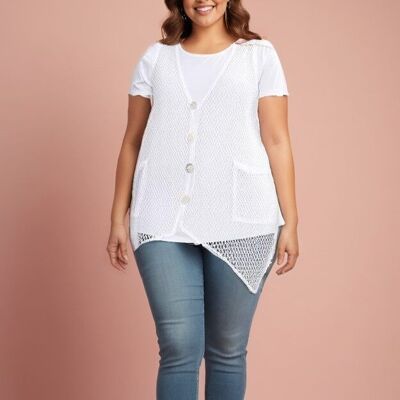 Cardigan bianco traforato taglie forti (A318&BLANC)