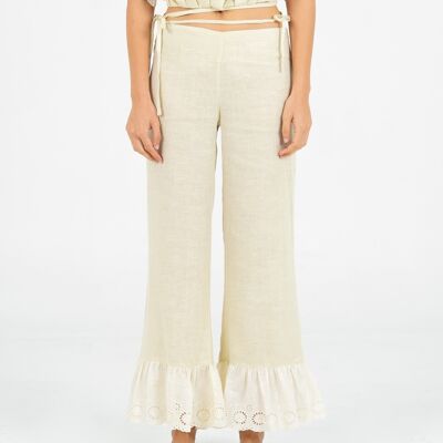 Pantaloni Aurora in lino beige