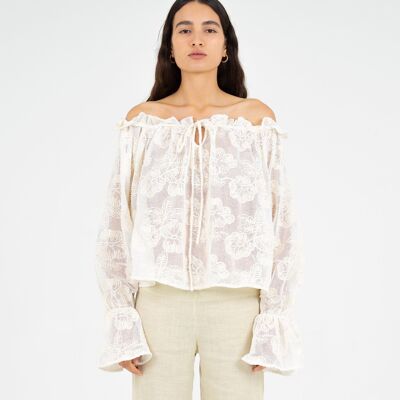 Top blanco de malla Joy