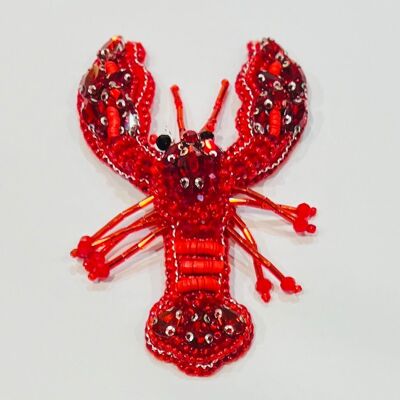 Broche homard rouge perles sequins bijou original