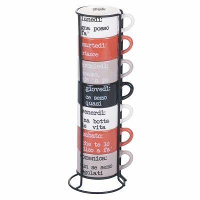 Lot de 7 tasses à café empilables en porcelaine de 90 ml avec support, S.P .Q.avant