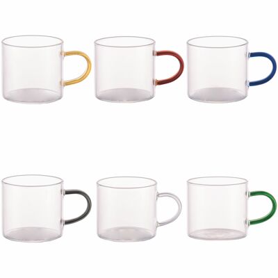 80ml borosilicate glass coffee cup, colored handle, Good Morning