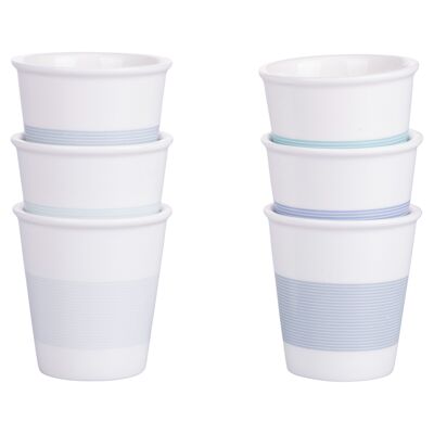 Set of 6 60 ml porcelain coffee cups, striped decoration, Daily Ocean