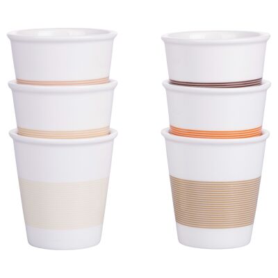 Set of 6 60 ml porcelain coffee cups, striped decoration, Daily Chocolate