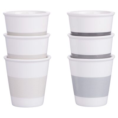 Set of 6 60 ml porcelain coffee cups, striped decoration, Daily Stones