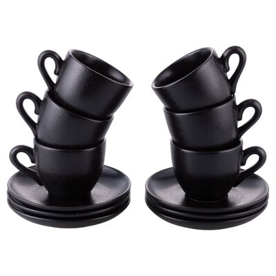 Set of 6 90 ml coffee cups with stoneware saucer, Horeca Black