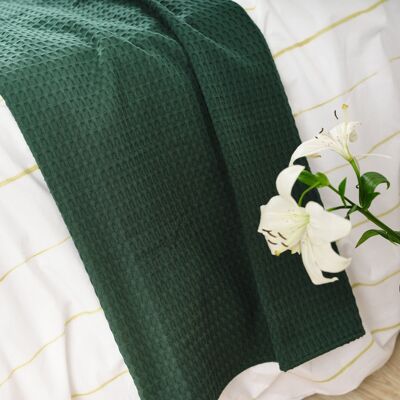 Plaid Waffle 100% cotton Bottle Green