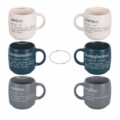 Set of 3 stackable 350 ml stoneware mugs, Victionary