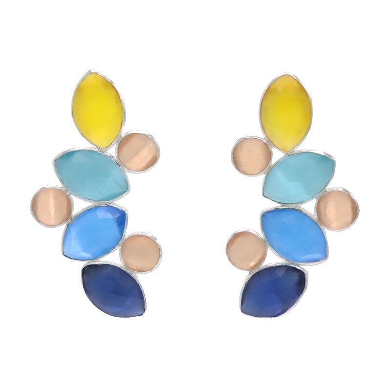 Hali Ohrringe aus poliertem Senfsilber und Blau