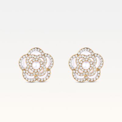 Boucles d'oreilles MB Côte d'Azur Blanc Camélia plaqué or
