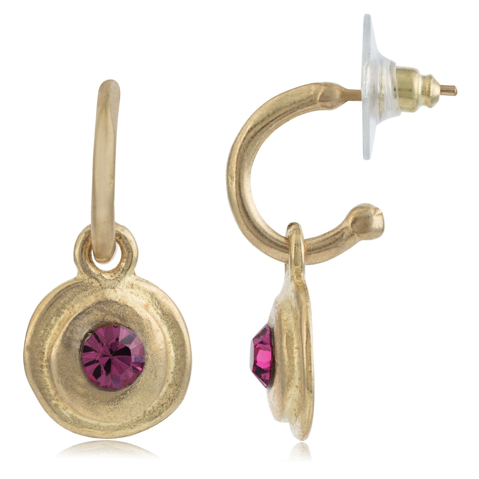 Mini orecchino a cerchio dorato Swarovski fucsia