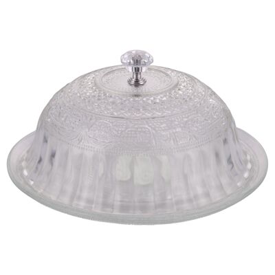 Plate with glass cloche 20 cm, glass knob with diamond processing, Imperial