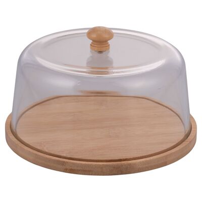 Bamboo Tray 19.6cm, Glass Cloche with Bamboo Knob
