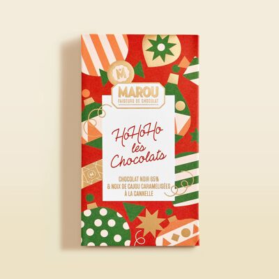 Barra de chocolate negro 65% con canela caramelizada y anacardos – Edición navideña