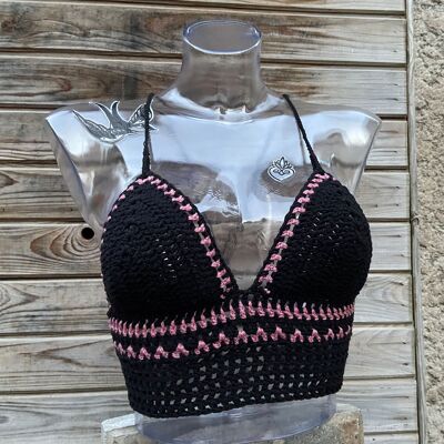 Top Chanel Negro y Rosa. Talla S