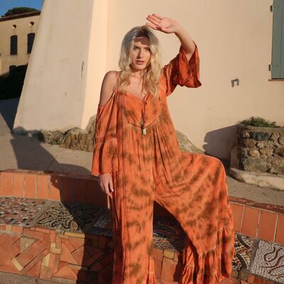 Flowing, faded-style jumpsuit dress with thin straps and a flared cut