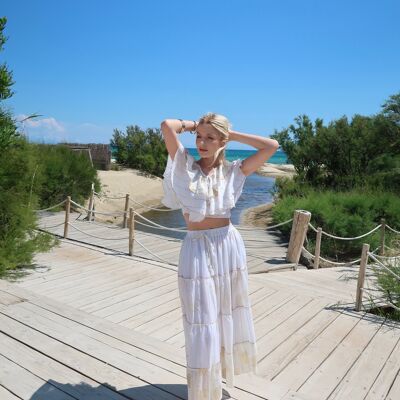 Ensemble haut et sa jupe vaporeuse avec lurex