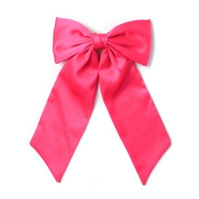 Barrette à clip avec nœud rose fuchsia et queues 10 cm