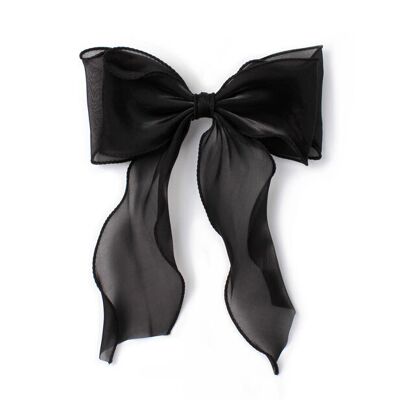 Barrette à double nœud en mousseline noire avec queues 8 cm