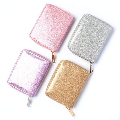 Porte-monnaie zippé à paillettes colorées 11x9cm