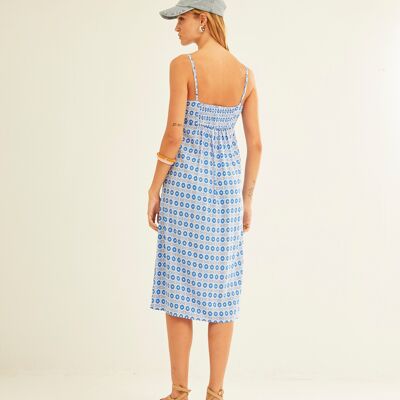 Strappy Dress with Opening Skirt in Blue Spots