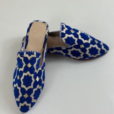 Wholesale Moroccan Slippers - Handmade Blue Boho Mules
