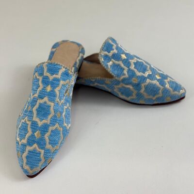 Babouche marocchine all'ingrosso - Mules con motivo azzurro e oro