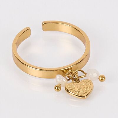 Bague pampi Coeur en acier inoxydable, ornée de perles douces et d’agathe teintée