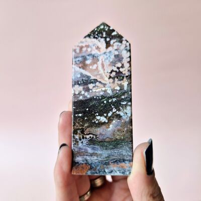 Gemstone Ocean Jasper Tower #2 – Pink, Red & Purple Dotted | Unique Piece