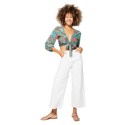 Short summer crop top with long sleeves TIP0045F