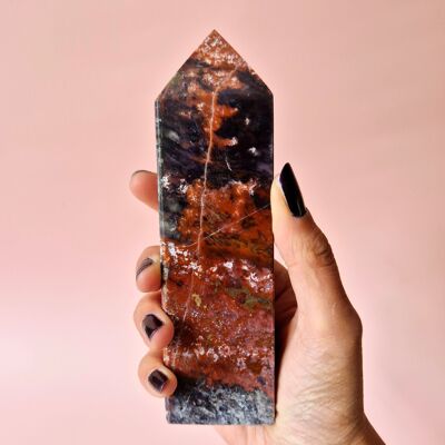 Gemstone Ocean Jasper Tower #4 – Pink, Red & Purple Dotted | Unique Piece