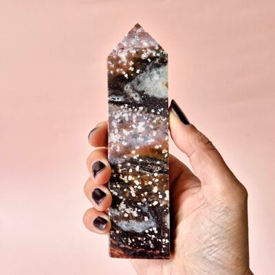 Gemstone Ocean Jasper Tower #5 – Pink, Pastel & Purple Dotted | Unique Piece