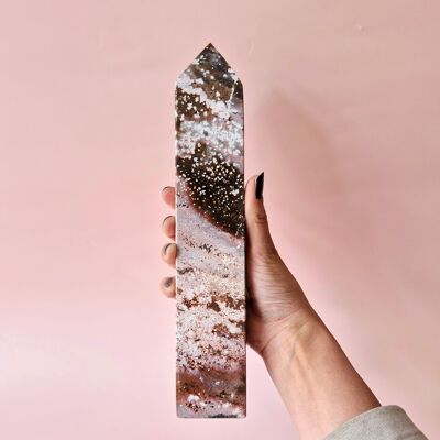 XXL Gemstone Ocean Jasper Tower #10 – Pink, Pastel & Purple Dotted | Unique Piece