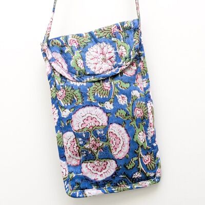Blue Block-Printed Crossbody Mobile Phone Cell Phone Bag With Slim Pocket