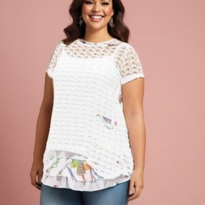 Openwork top + matching tunic plus size (A335&BLANC)