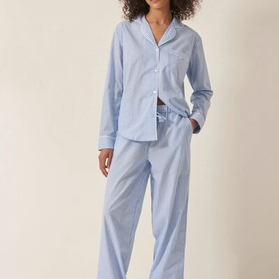 Completo pigiama e pantaloni a maniche lunghe in cotone biologico a righe da donna