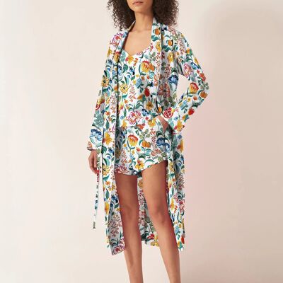 Florals on White Organic Cotton Robe