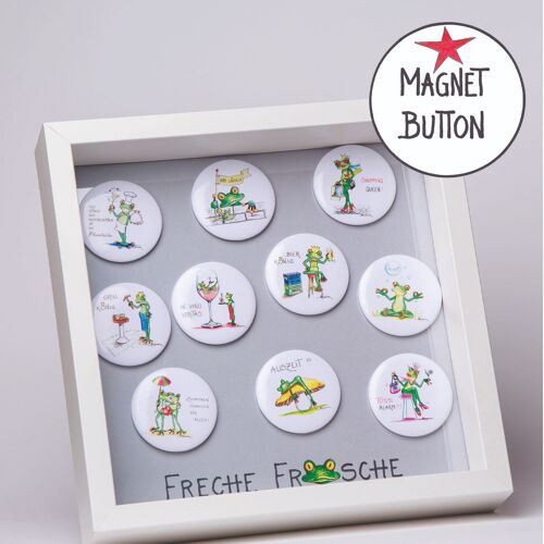 Sortiment - Alle 10 Motive „Freche Frösche“ - 10 Buttons mit kostenlosem Display - SA/034-0-101641