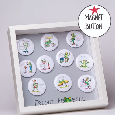 Assortiment - Les 10 motifs "Cheeky Frogs" - 10 boutons avec affichage gratuit - SA/034-0-101641